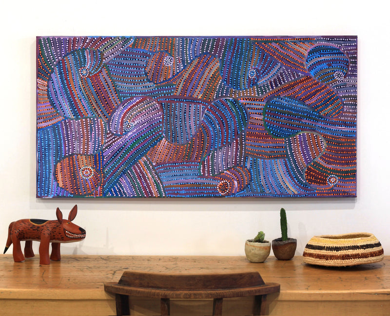 Aboriginal Artwork by Pauline Napangardi Gallagher, Mina Mina Jukurrpa, 122x61cm