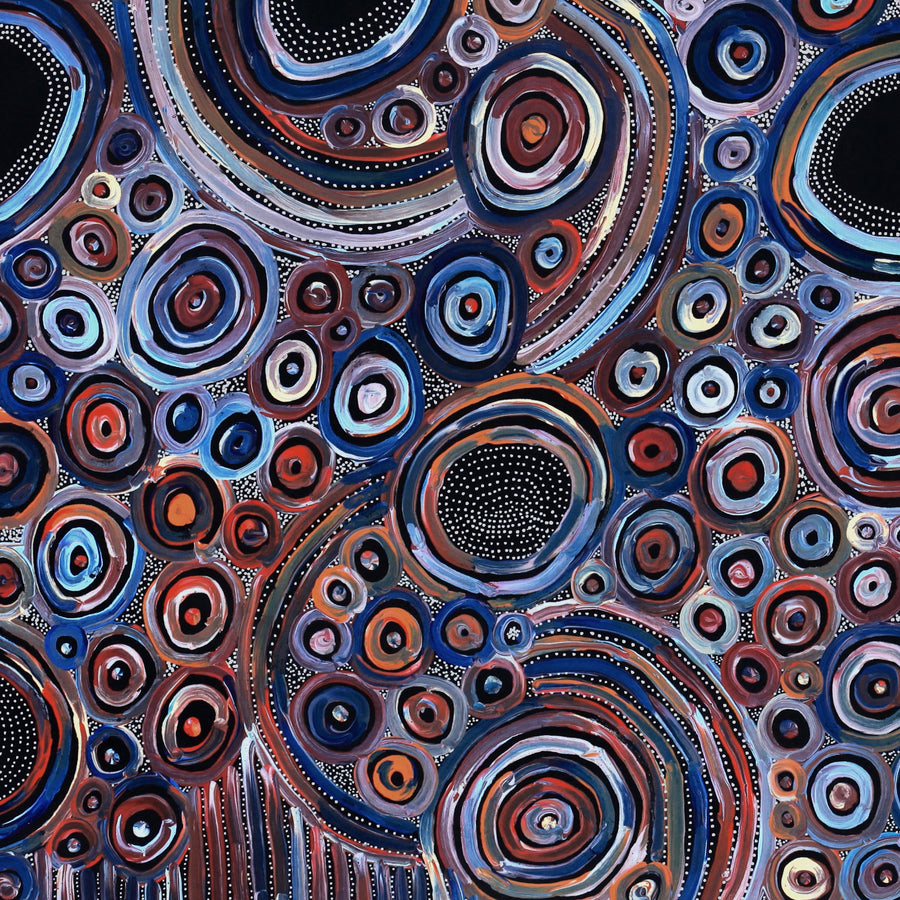 Aboriginal Artwork by Pauline Napangardi Gallagher, Mina Mina Jukurrpa, 152x76cm
