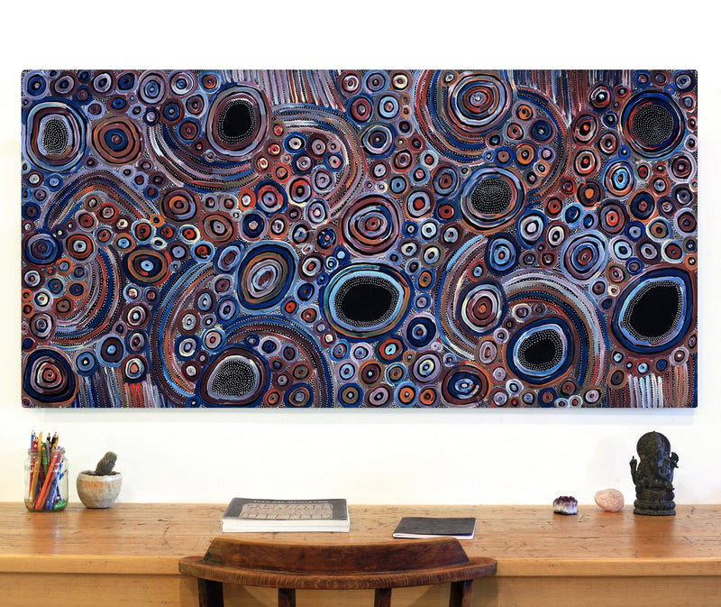 Aboriginal Artwork by Pauline Napangardi Gallagher, Mina Mina Jukurrpa, 152x76cm