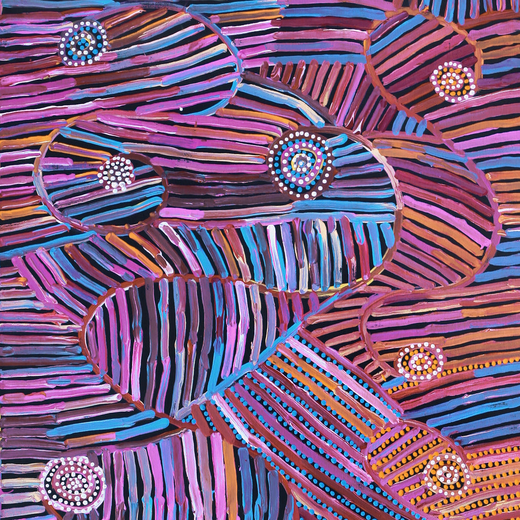 Aboriginal Artwork by Pauline Napangardi Gallagher, Mina Mina Jukurrpa, 182x61cm