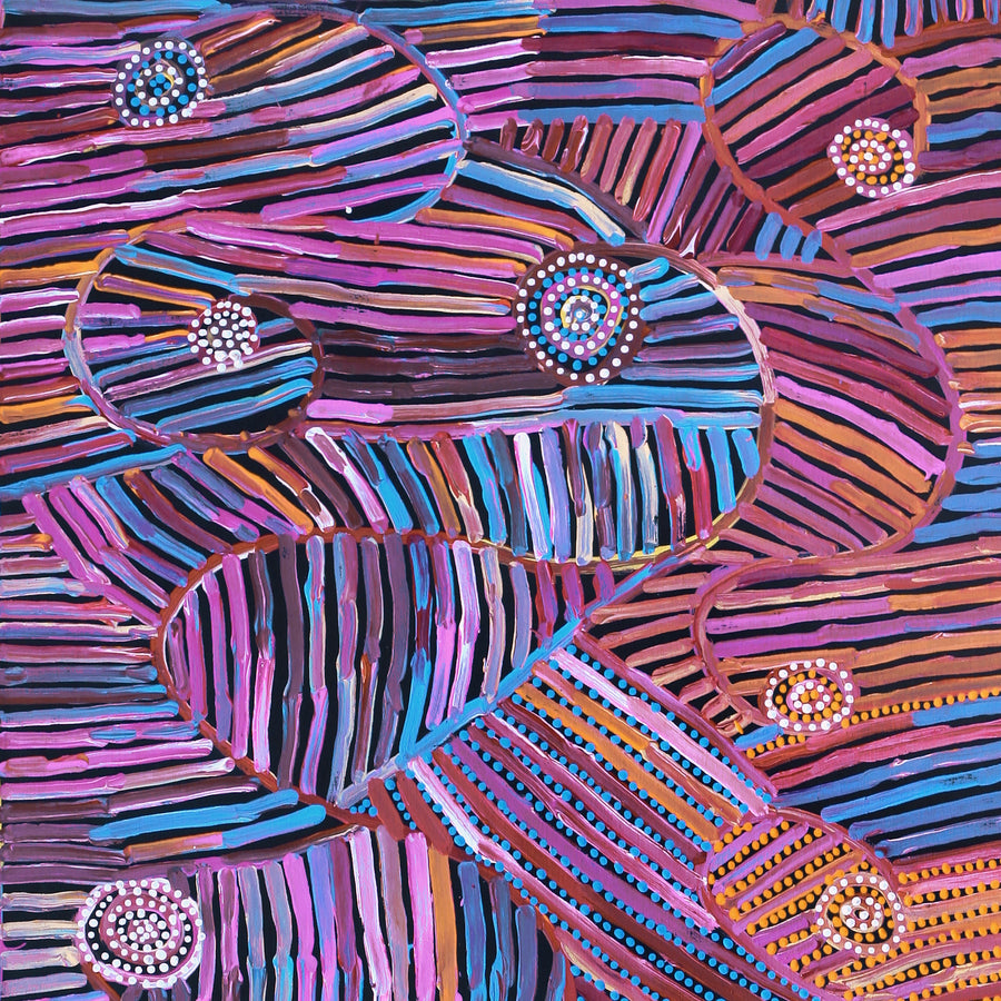 Aboriginal Artwork by Pauline Napangardi Gallagher, Mina Mina Jukurrpa, 182x61cm