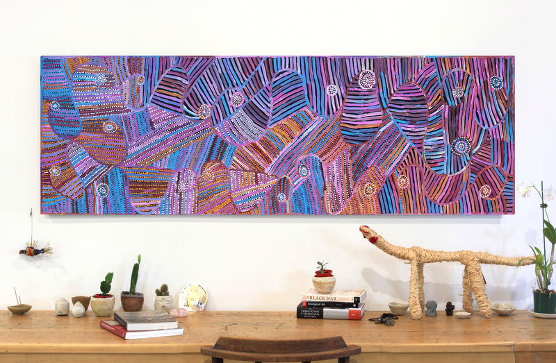 Aboriginal Artwork by Pauline Napangardi Gallagher, Mina Mina Jukurrpa, 182x61cm