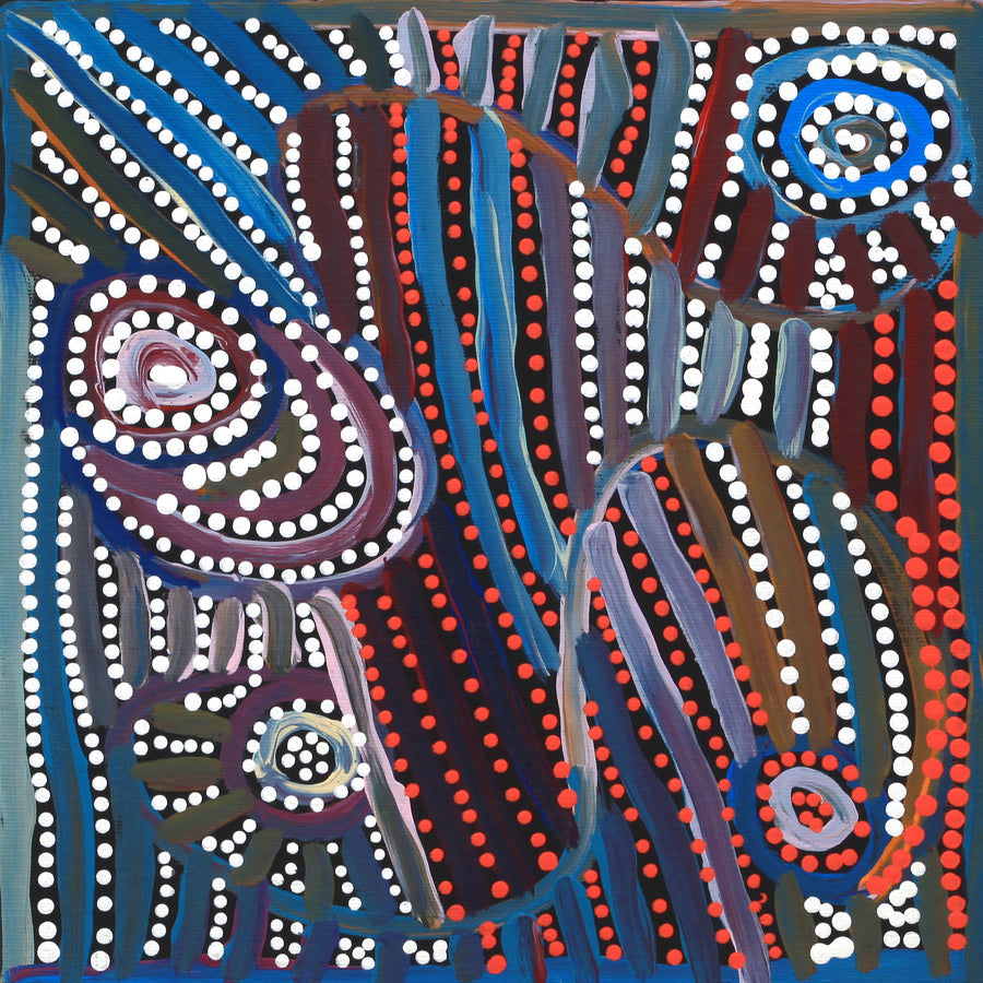 Aboriginal Artwork by Pauline Napangardi Gallagher, Mina Mina Jukurrpa, 30x30cm