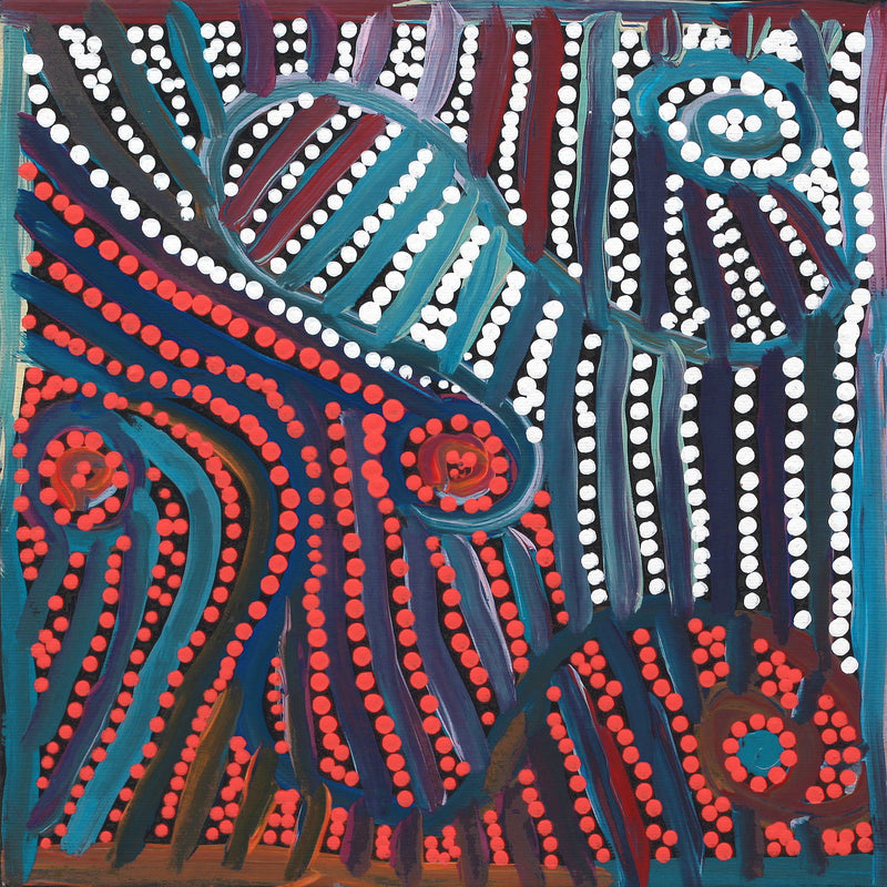 Aboriginal Artwork by Pauline Napangardi Gallagher, Mina Mina Jukurrpa, 30x30cm