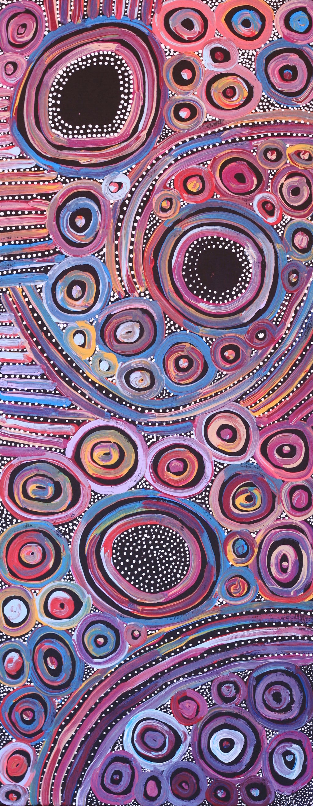 Aboriginal Artwork by Pauline Napangardi Gallagher, Mina Mina Jukurrpa, 76x30cm