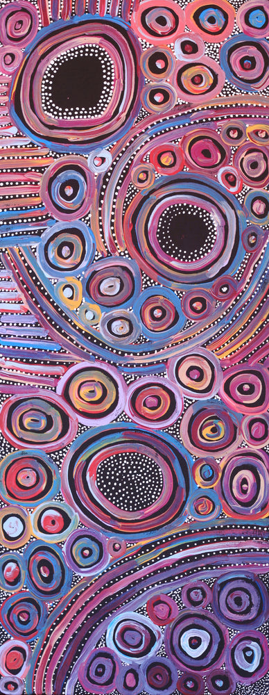 Aboriginal Artwork by Pauline Napangardi Gallagher, Mina Mina Jukurrpa, 76x30cm