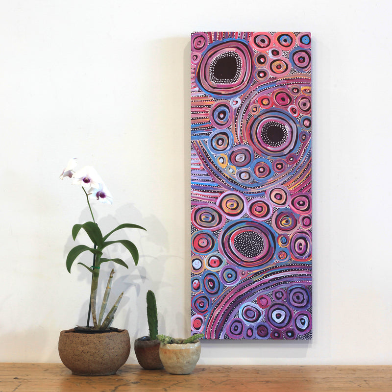 Aboriginal Artwork by Pauline Napangardi Gallagher, Mina Mina Jukurrpa, 76x30cm