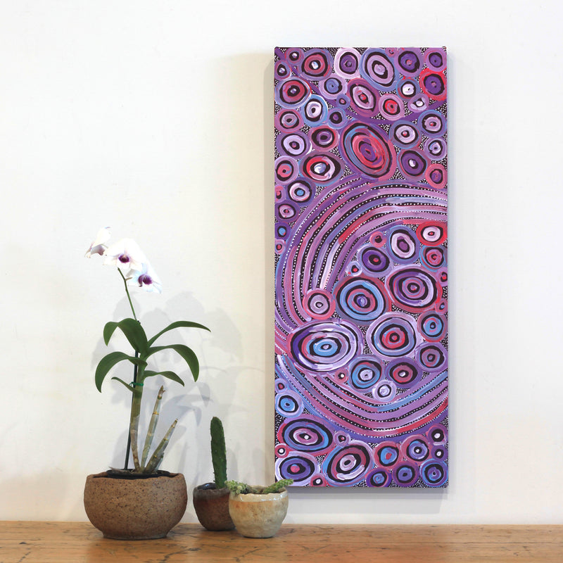 Aboriginal Artwork by Pauline Napangardi Gallagher, Mina Mina Jukurrpa, 76x30cm