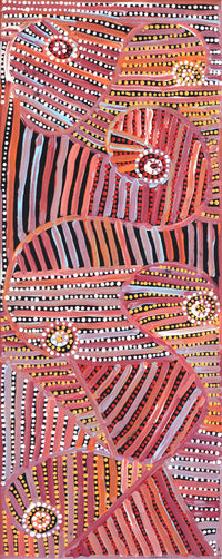Aboriginal Artwork by Pauline Napangardi Gallagher, Mina Mina Jukurrpa, 76x30cm