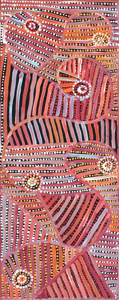 Aboriginal Artwork by Pauline Napangardi Gallagher, Mina Mina Jukurrpa, 76x30cm