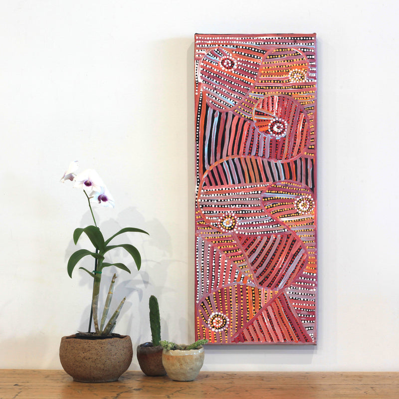 Aboriginal Artwork by Pauline Napangardi Gallagher, Mina Mina Jukurrpa, 76x30cm
