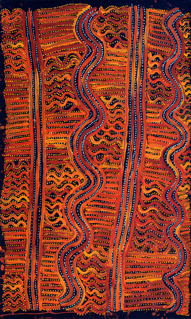 Aboriginal Artwork by Pauline Napangardi Gallagher, Mina Mina Jukurrpa, 76x46cm