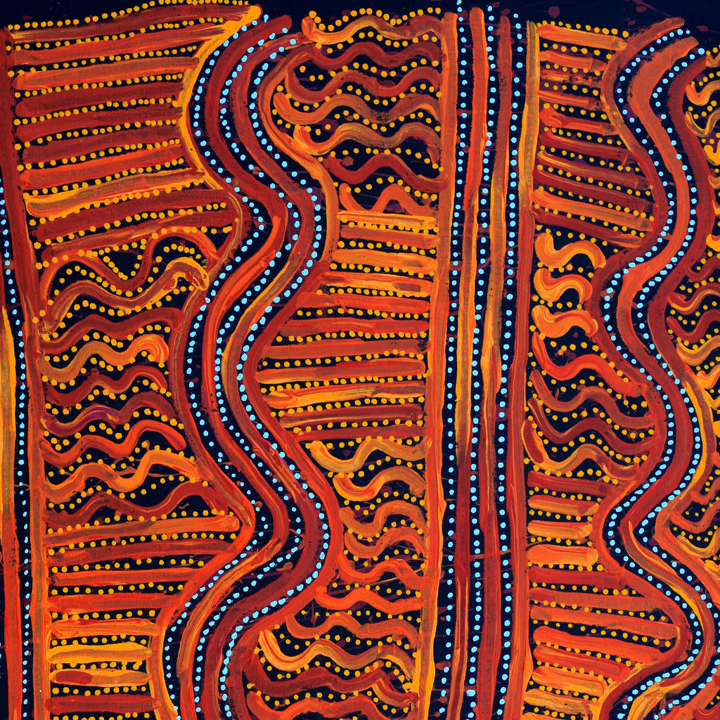 Aboriginal Artwork by Pauline Napangardi Gallagher, Mina Mina Jukurrpa, 76x46cm
