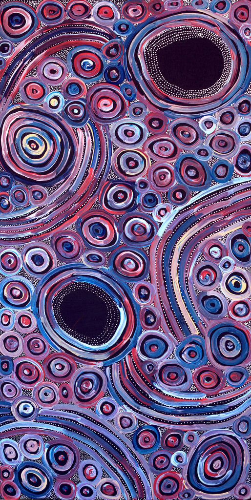 Aboriginal Artwork by Pauline Napangardi Gallagher, Mina Mina Jukurrpa, 91x46cm