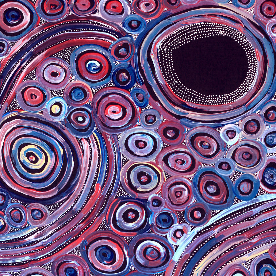 Aboriginal Artwork by Pauline Napangardi Gallagher, Mina Mina Jukurrpa, 91x46cm
