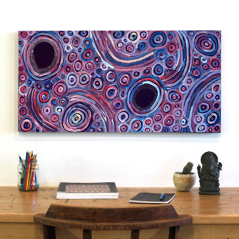 Aboriginal Artwork by Pauline Napangardi Gallagher, Mina Mina Jukurrpa, 91x46cm