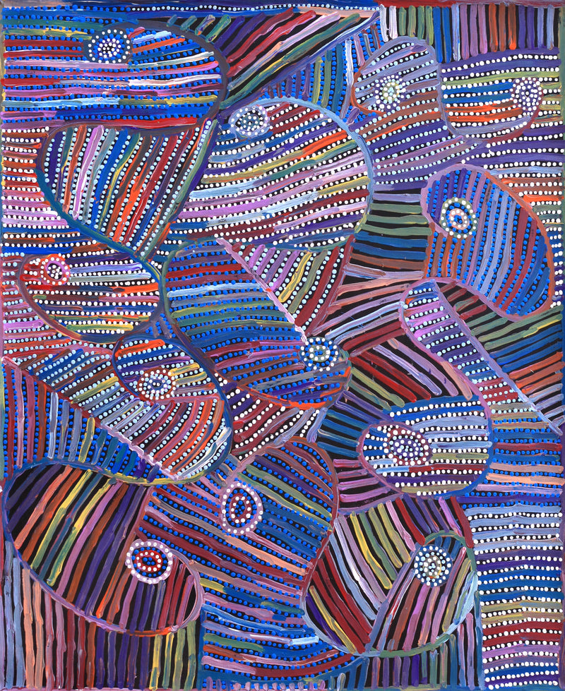 Aboriginal Artwork by Pauline Napangardi Gallagher, Mina Mina Jukurrpa, 91x76cm