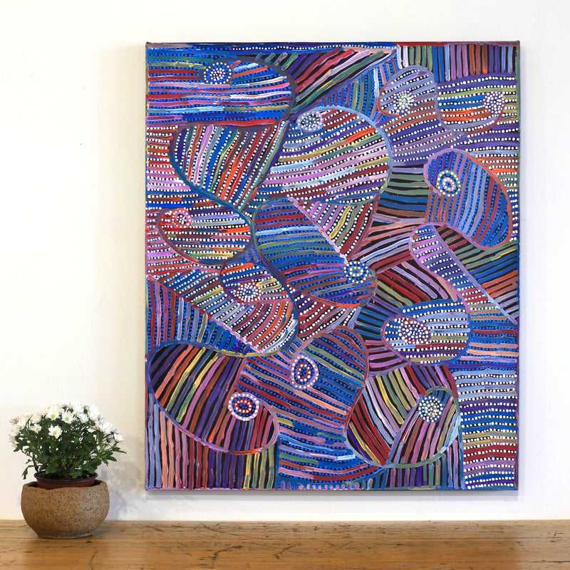 Aboriginal Artwork by Pauline Napangardi Gallagher, Mina Mina Jukurrpa, 91x76cm