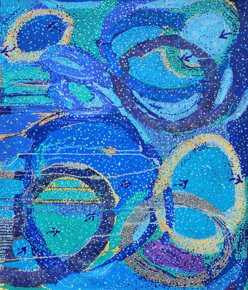 Aboriginal Artwork by Pauline Nampijinpa Singleton, Yankirri Jukurrpa (Emu Dreaming) - Ngarlikurlangu, 107x91cm