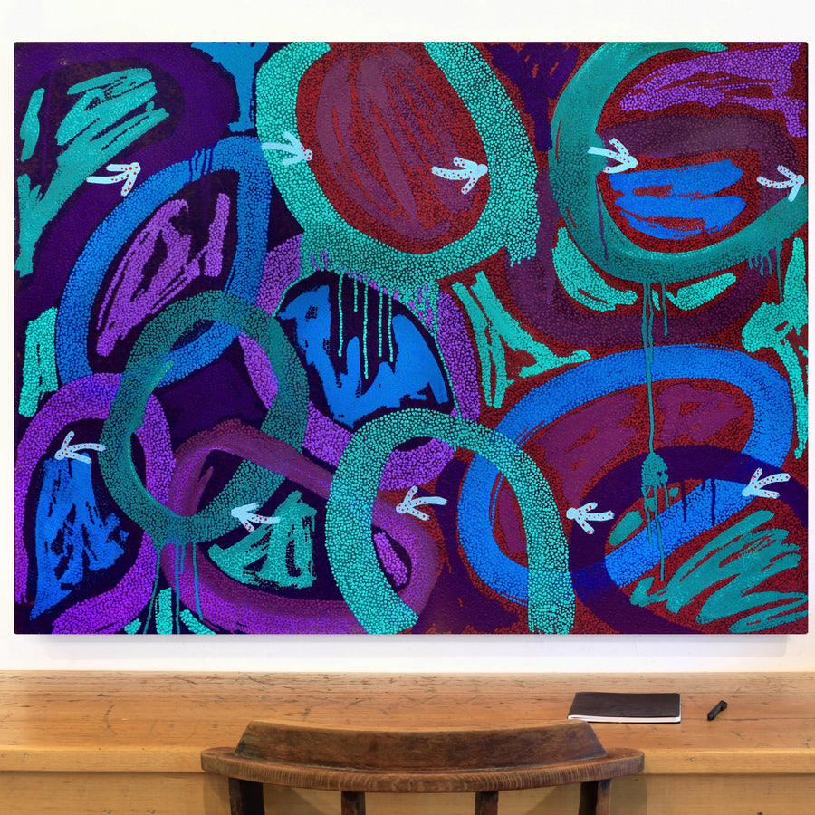 Aboriginal Artwork by Pauline Nampijinpa Singleton, Yankirri Jukurrpa (Emu Dreaming) - Ngarlikurlangu, 122x91cm