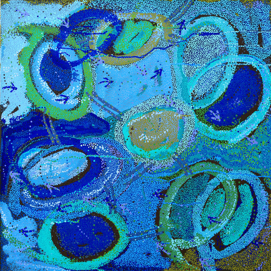 Aboriginal Artwork by Pauline Nampijinpa Singleton, Yankirri Jukurrpa (Emu Dreaming) - Ngarlikurlangu, 91x91cm