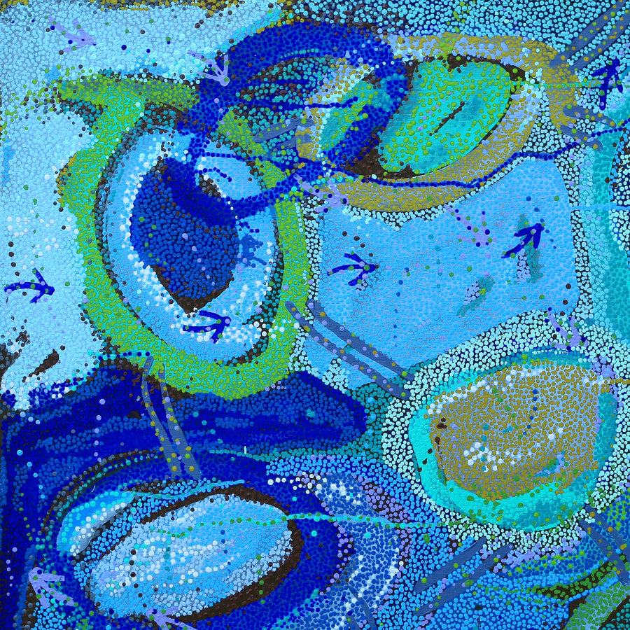 Aboriginal Artwork by Pauline Nampijinpa Singleton, Yankirri Jukurrpa (Emu Dreaming) - Ngarlikurlangu, 91x91cm