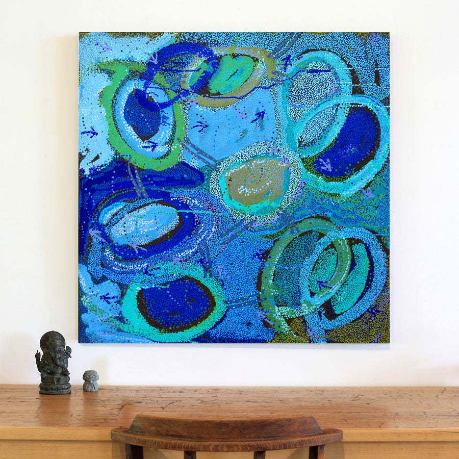 Aboriginal Artwork by Pauline Nampijinpa Singleton, Yankirri Jukurrpa (Emu Dreaming) - Ngarlikurlangu, 91x91cm