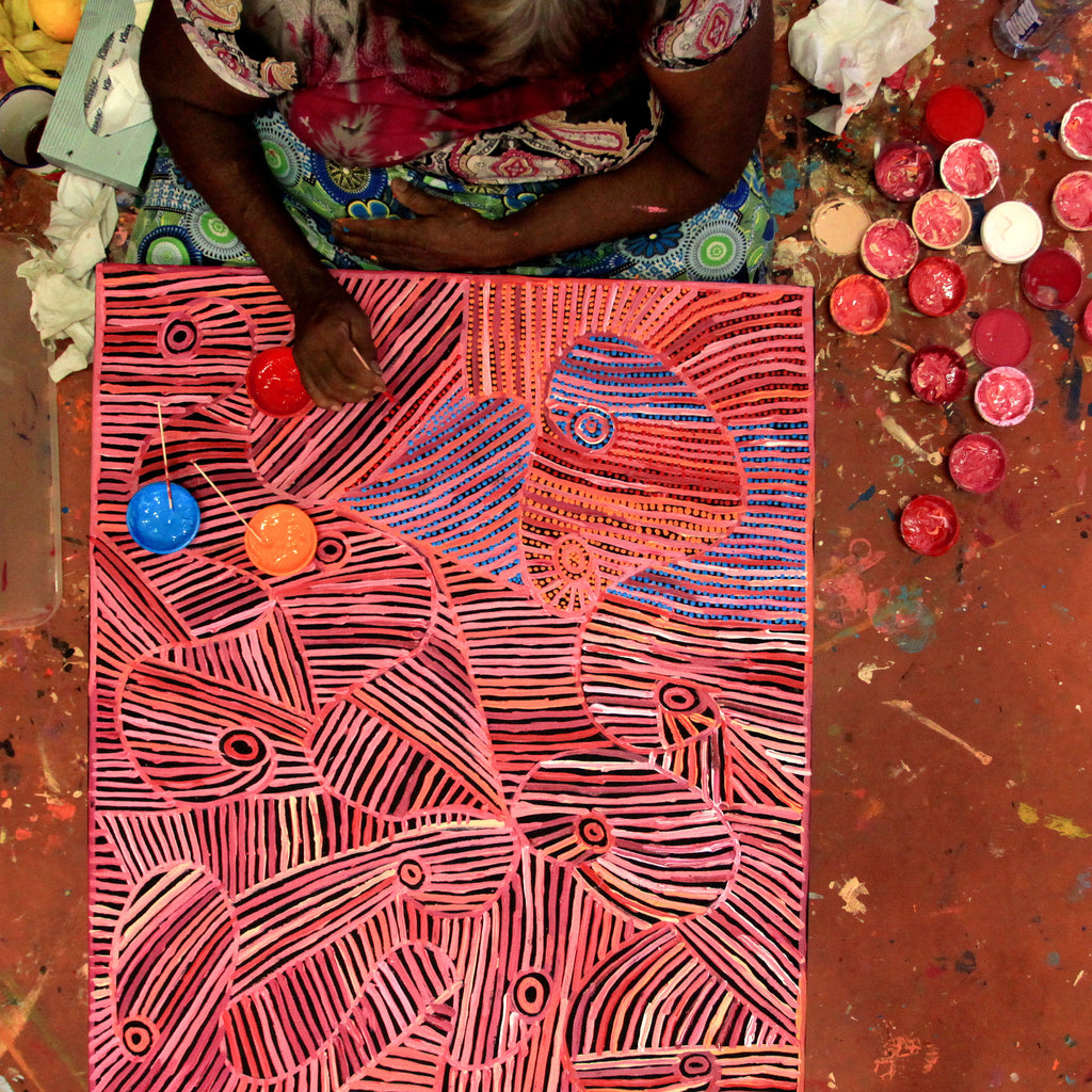 Aboriginal Artwork by Pauline Napangardi Gallagher, Mina Mina Jukurrpa, 91x76cm
