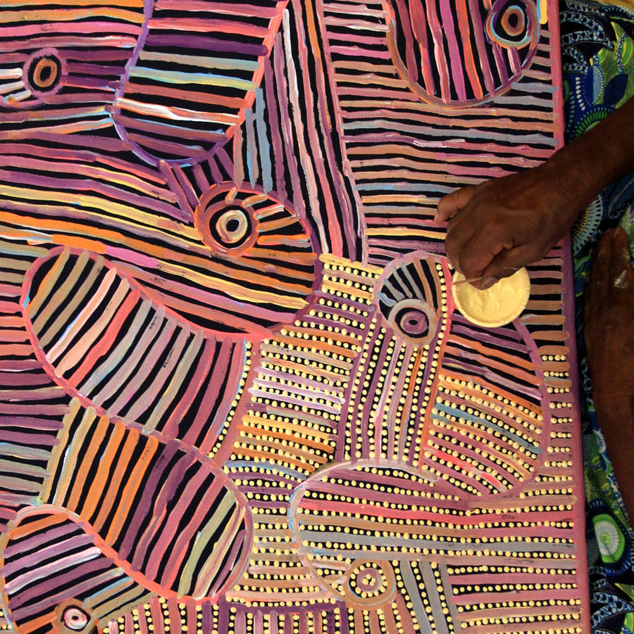 Aboriginal Artwork by Pauline Napangardi Gallagher, Mina Mina Jukurrpa, 107x61cm