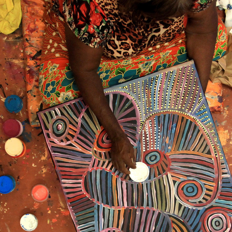 Aboriginal Artwork by Pauline Napangardi Gallagher, Mina Mina Jukurrpa, 76x61cm