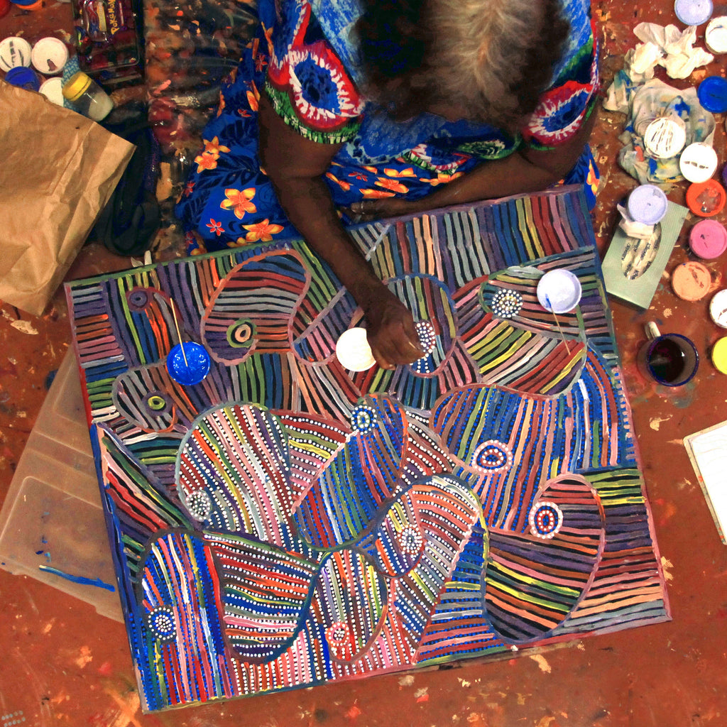 Aboriginal Artwork by Pauline Napangardi Gallagher, Mina Mina Jukurrpa, 91x76cm