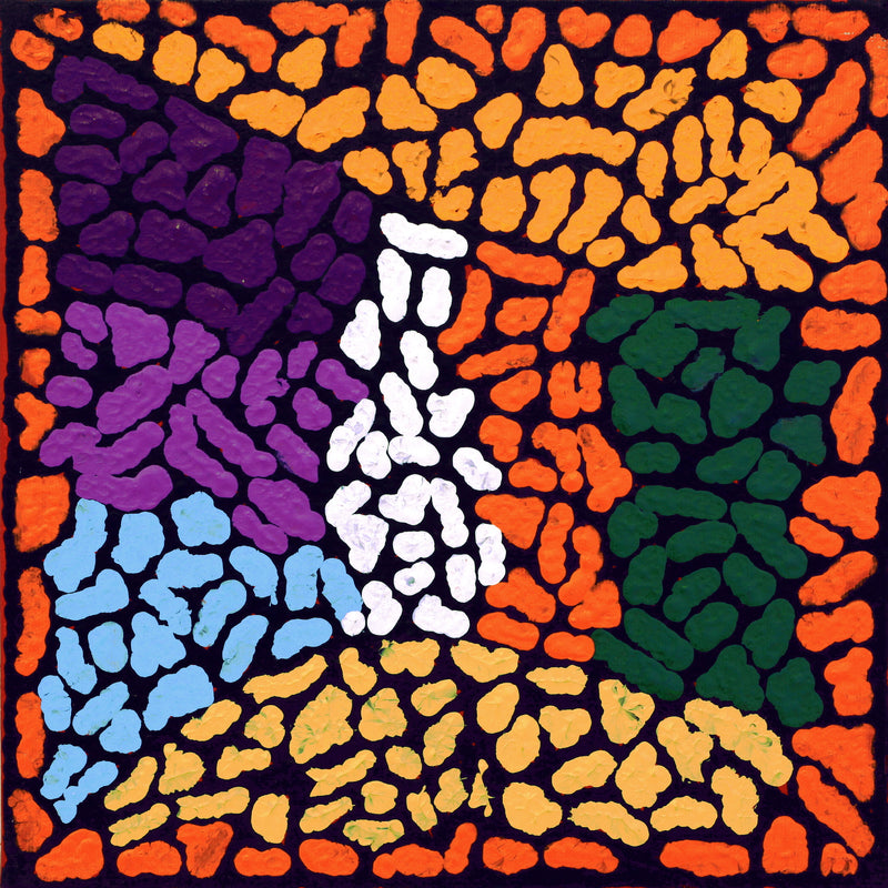 Aboriginal Artwork by Peggy Nampijinpa Brown, Warlukurlangu Jukurrpa (Fire country Dreaming), 30x30cm