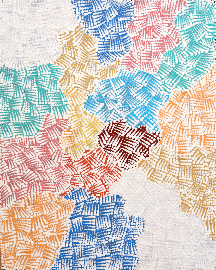 Aboriginal Artwork by Peggy Nampijinpa Brown, Warlukurlangu Jukurrpa (Fire country Dreaming), 50x40cm