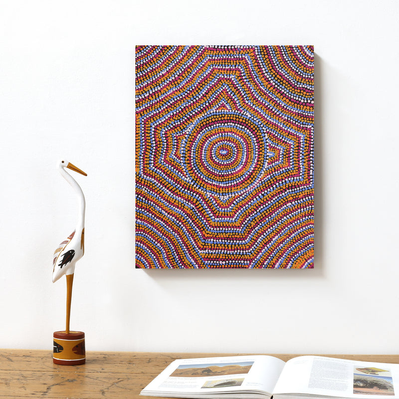 Aboriginal Artwork by Peggy Nampijinpa Brown, Warlukurlangu Jukurrpa (Fire country Dreaming), 50x40cm