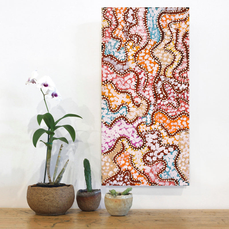 Aboriginal Artwork by Peggy Nampijinpa Brown, Warlukurlangu Jukurrpa (Fire country Dreaming), 61x30cm