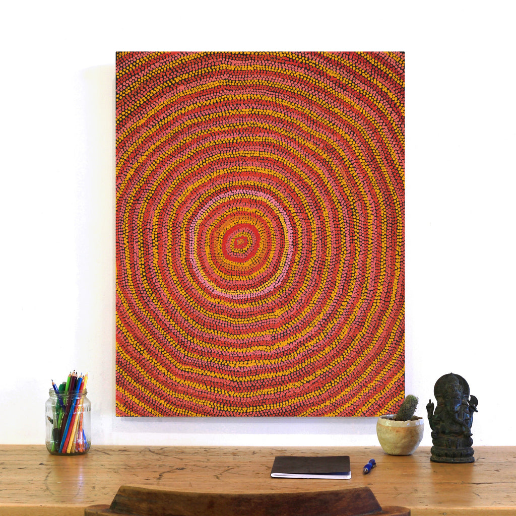 Aboriginal Art by Peggy Nampijinpa Brown, Warlukurlangu Jukurrpa (Fire country Dreaming), 76x61cm - ART ARK®