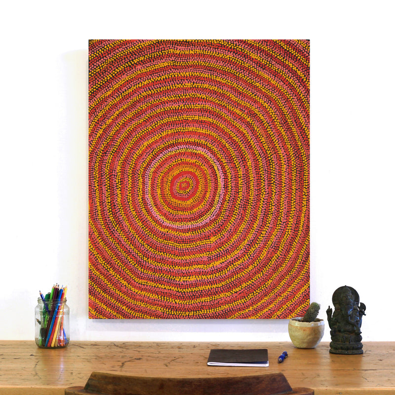 Aboriginal Artwork by Peggy Nampijinpa Brown, Warlukurlangu Jukurrpa (Fire country Dreaming), 76x61cm