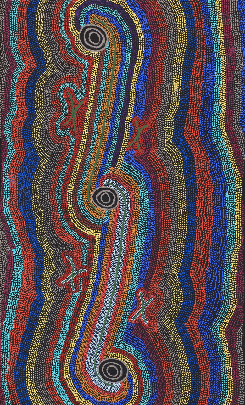 Aboriginal Artwork by Peggy Napurrurla Granites, Pirlarla Jukurrpa (Dogwood Tree Bean Dreaming), 76x46cm