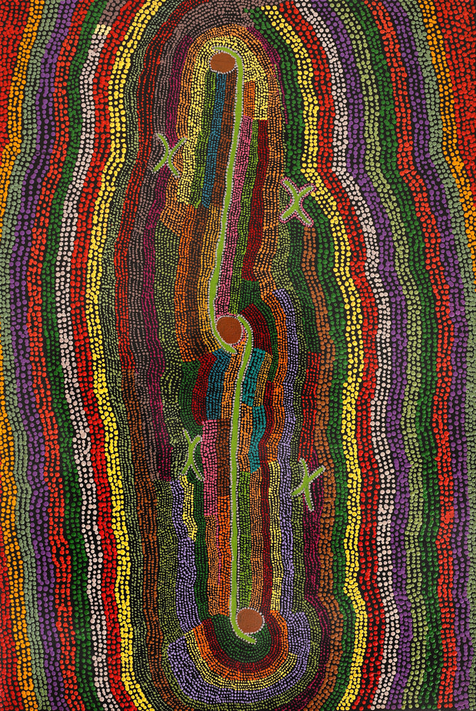 Aboriginal Artwork by Peggy Napurrurla Granites, Pirlarla Jukurrpa (Dogwood Tree Bean Dreaming), 91x61cm