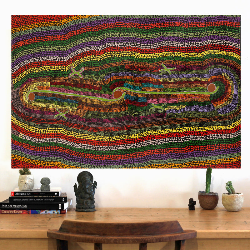 Aboriginal Artwork by Peggy Napurrurla Granites, Pirlarla Jukurrpa (Dogwood Tree Bean Dreaming), 91x61cm