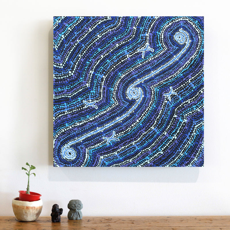 Aboriginal Artwork by Peggy Napurrurla Granites, Pirlarla Jukurrpa (Dogwood Tree Bean Dreaming), 46x46cm