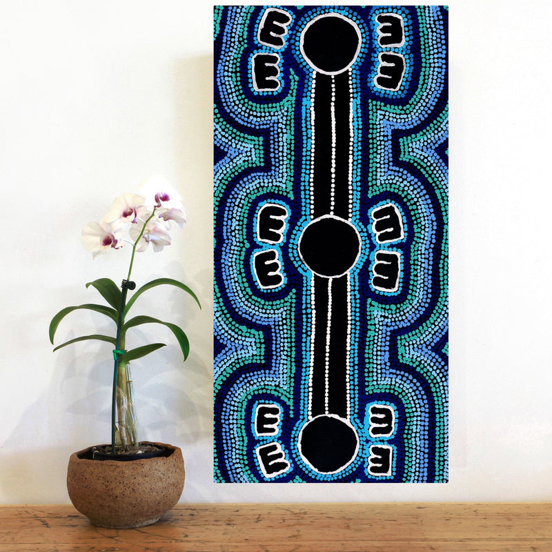 Aboriginal Artwork by Peterson Jakamarra Walker, Janganpa Jukurrpa (Brush-tail Possum Dreaming), 61x30cm