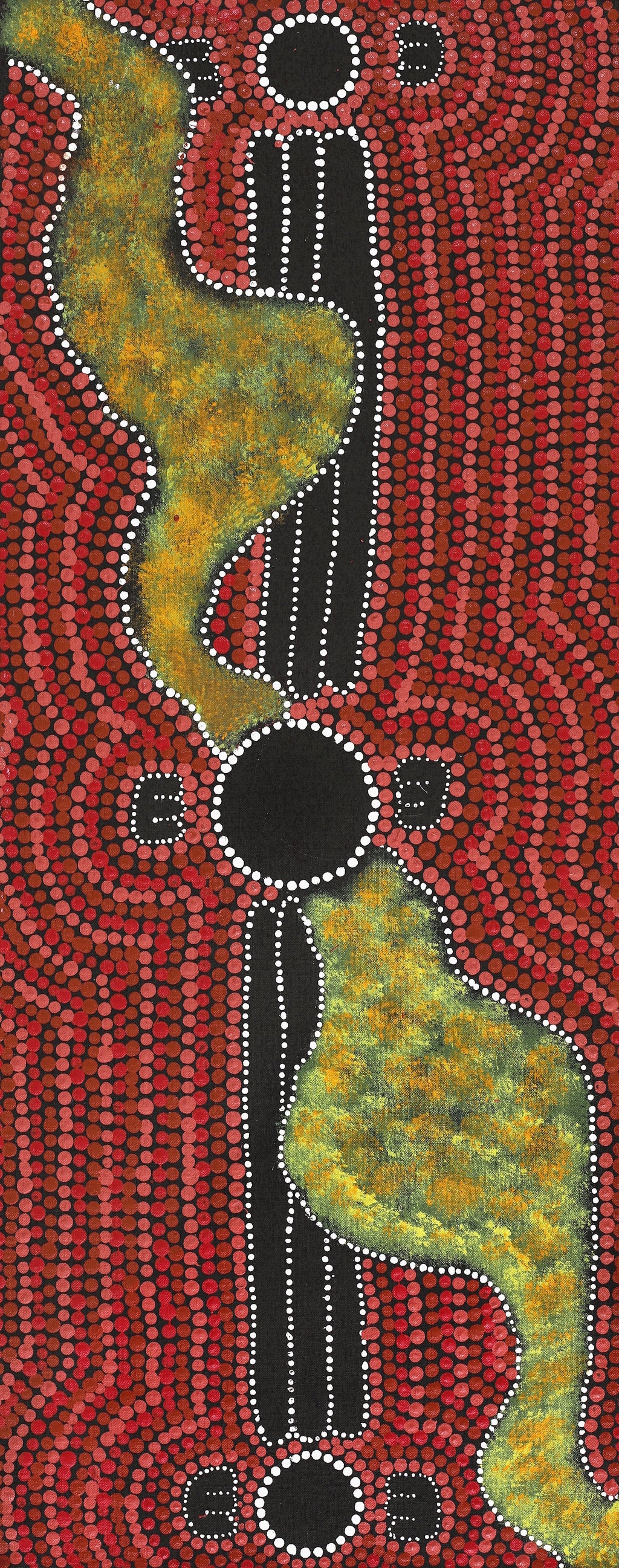 Aboriginal Artwork by Peterson Jakamarra Walker, Janganpa Jukurrpa (Brush-tail Possum Dreaming), 76x30cm