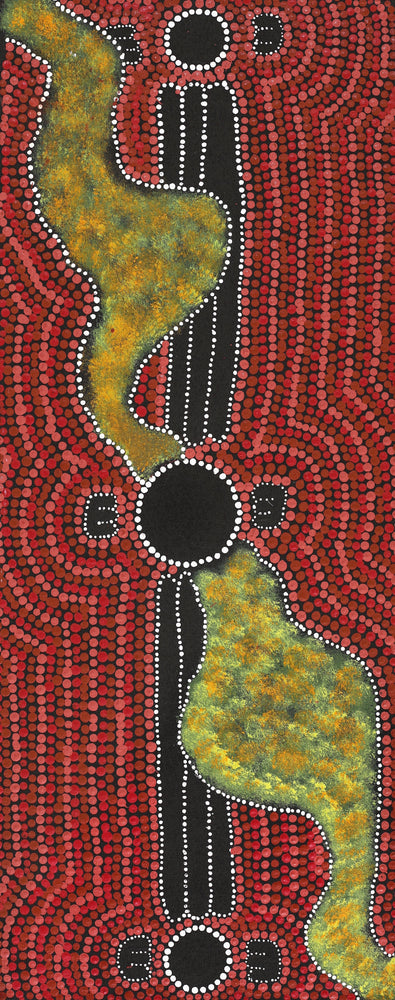 Aboriginal Artwork by Peterson Jakamarra Walker, Janganpa Jukurrpa (Brush-tail Possum Dreaming), 76x30cm