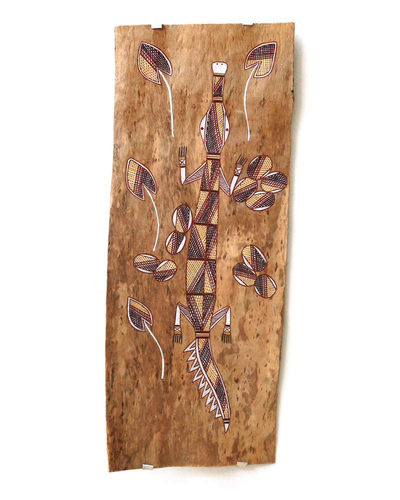 Aboriginal Artwork by Philip Wilfred, Crocodile, 84x34cm Bark