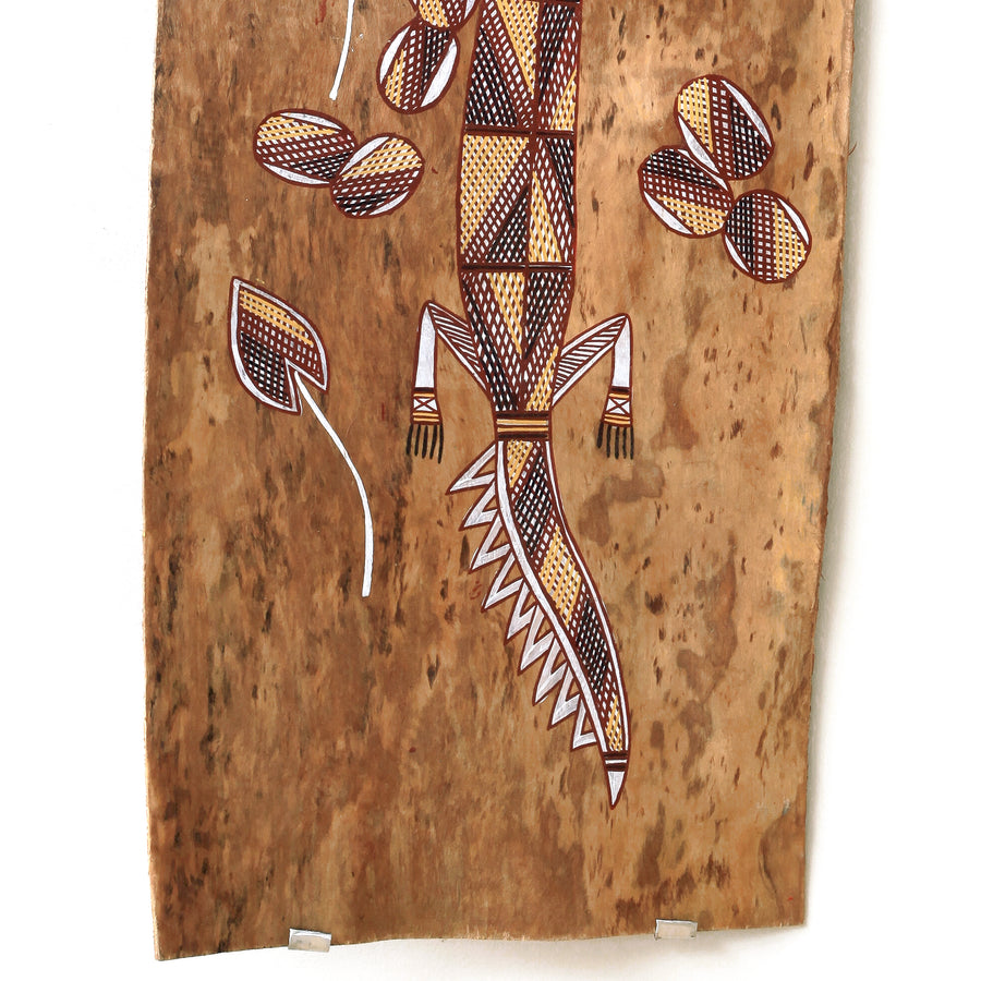 Aboriginal Artwork by Philip Wilfred, Crocodile, 84x34cm Bark