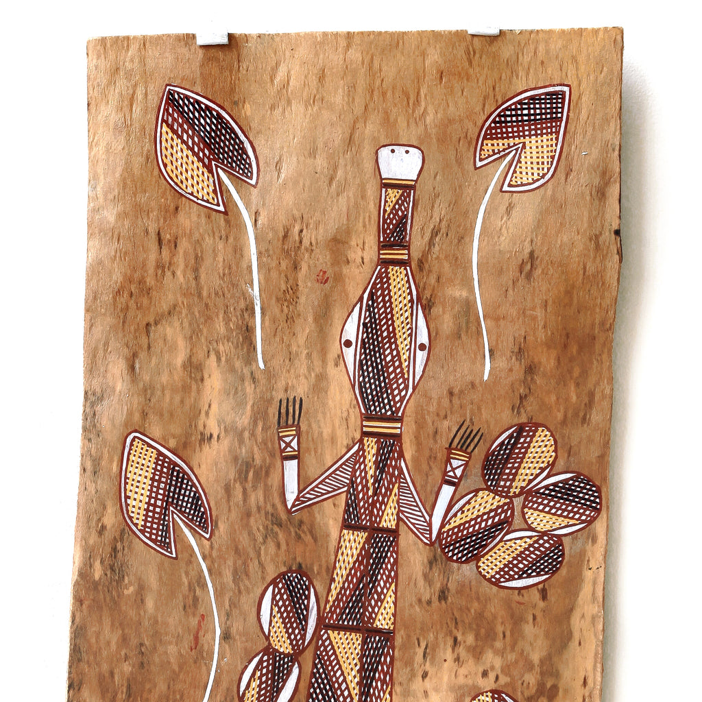 Aboriginal Art by Philip Wilfred, Crocodile, 84x34cm Bark - ART ARK®