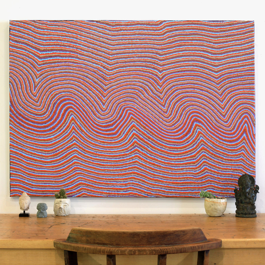 Aboriginal Artwork by Phyliss Napurrurla Williams, Ngapa Jukurrpa (Water Dreaming) - Pirlinyarnu, 107x76cm