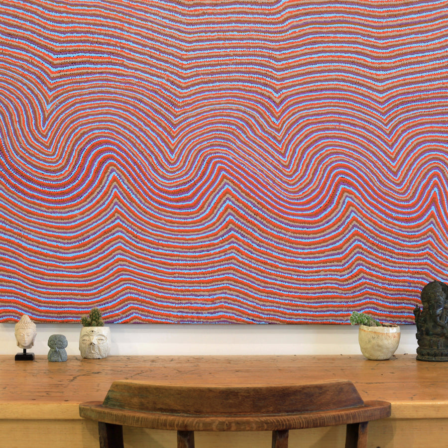 Aboriginal Artwork by Phyliss Napurrurla Williams, Ngapa Jukurrpa (Water Dreaming) - Pirlinyarnu, 107x76cm