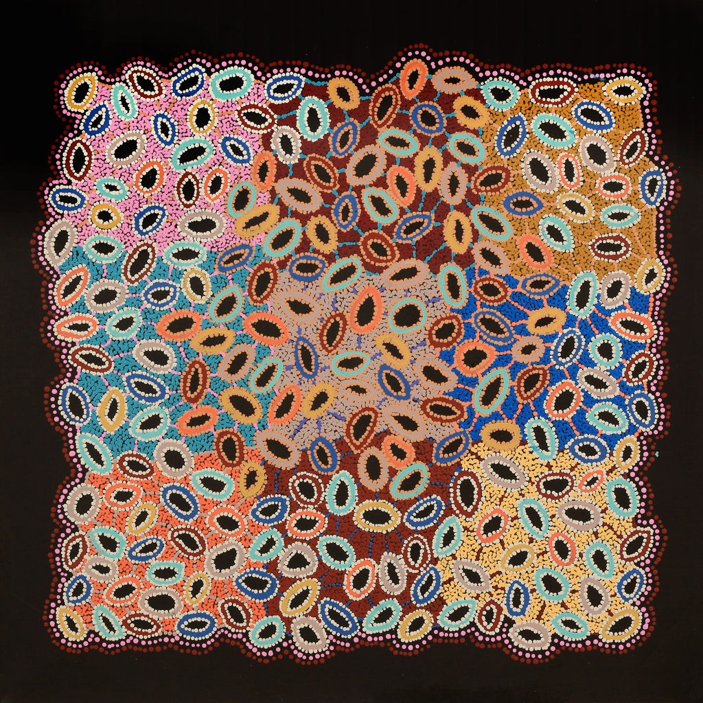 Aboriginal Art by Priscilla Nangala Robertson, Ngapa Jukurrpa (Water Dreaming) - Puyurru, 91x91cm - ART ARK®